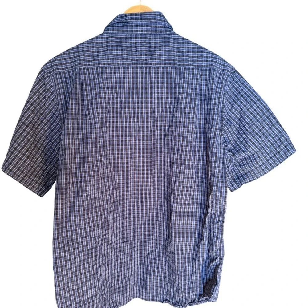 Beverly Hills Polo Club Mens XL Plaid‎ Short Sleeve Button Down Shirt Blue